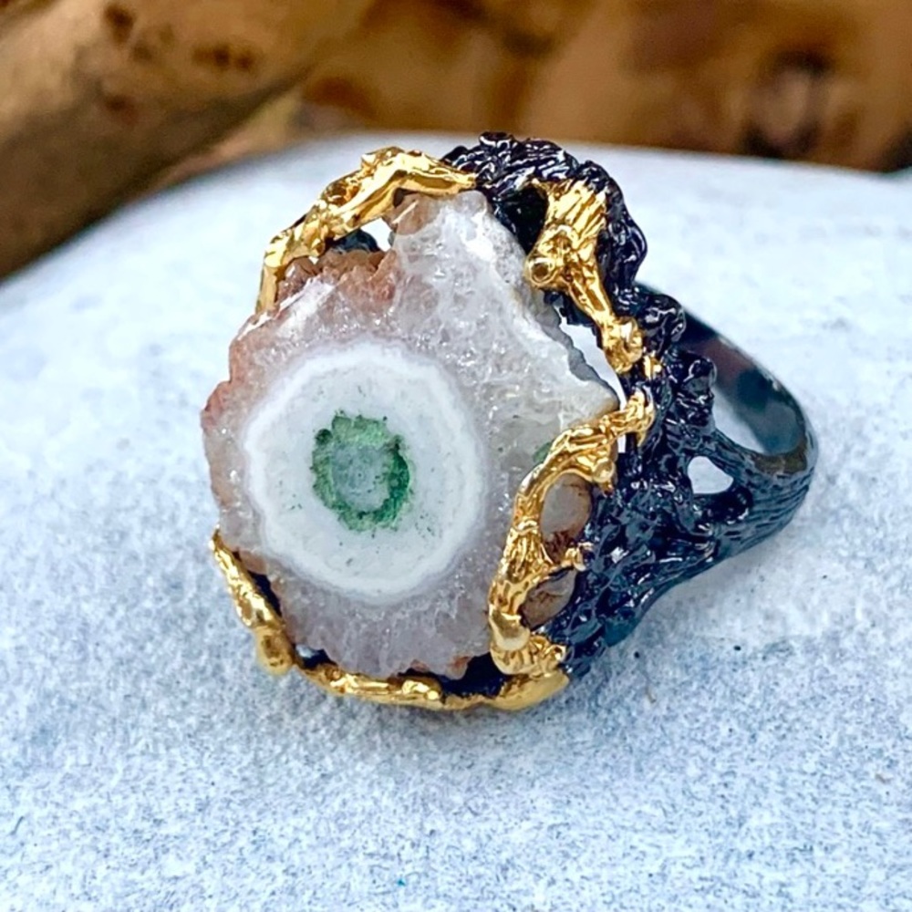 Solar Crystal Quartz Solid Sterling & 14kt Ring - Picture 4 of 4